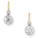 A PAIR OF DIAMOND EARRINGS set with approximately 0.75 carats of round cut diamonds, 1.2cm, 1.5g.