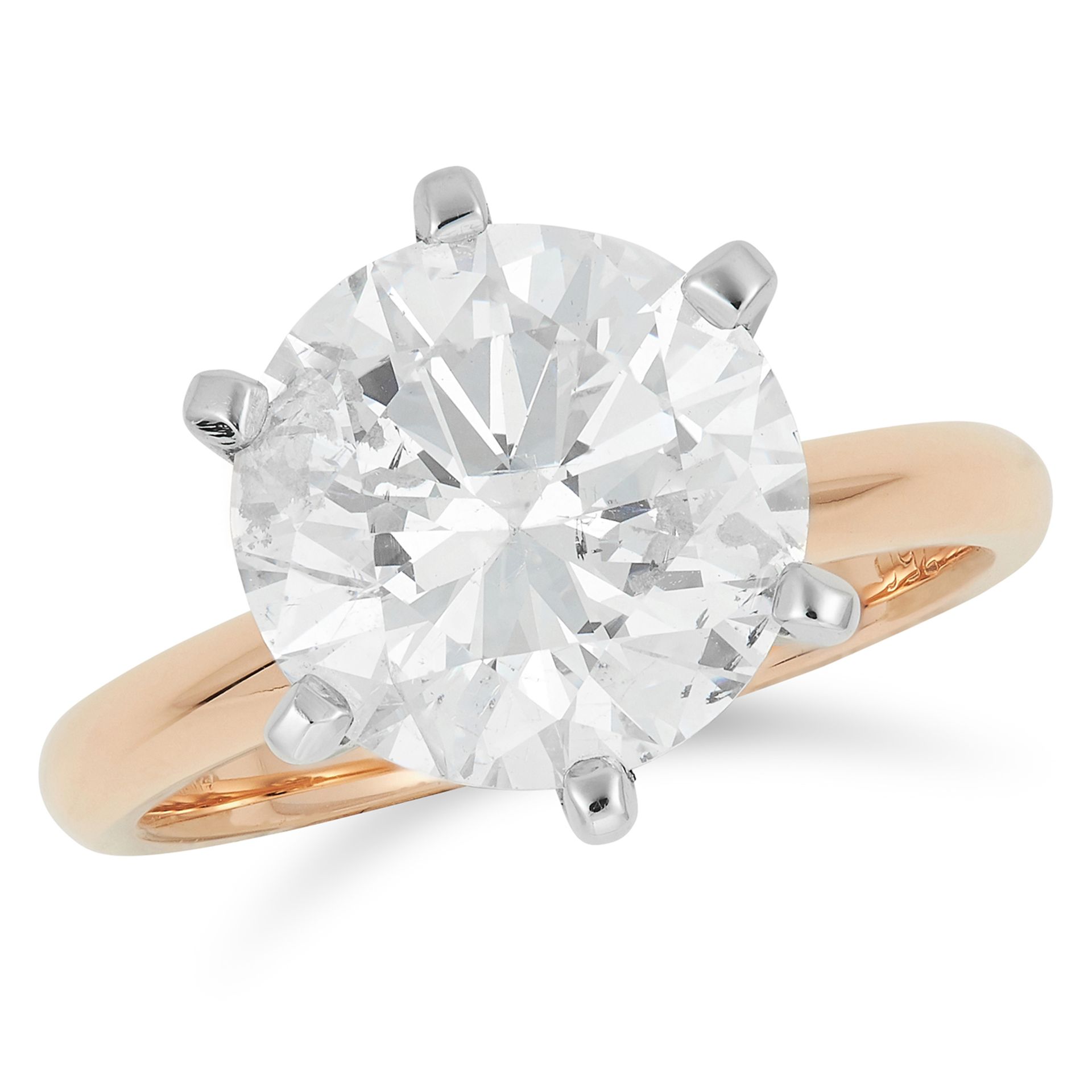 A 4.23 CARAT SOLITAIRE DIAMOND RING set with a round cut diamond of approximately 4.23 carats,