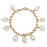 NATURAL SALTWATER PEARL BRACELET set with nine natural saltwater pearls, 18cm, 18.4g. Accompanied by