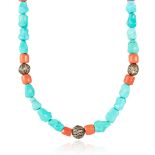 A MIXED LOT OF THREE GEMSTONE BEAD NECKLACES comprising of various blue and orange beads including
