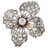 AN ANTIQUE DIAMOND FLOWER RING / BROOCH / PENDANT the flower head design set with a principal old