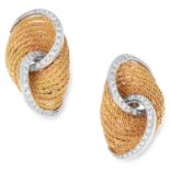 A PAIR OF DIAMOND EARRINGS in abstract twisted form set with round cut diamonds, 2.6cm, 16.3g.