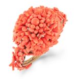 ANTIQUE VICTORIAN CORAL EARRING, BROOCH AND BRACELET SUITE set with carved coral, 79.1g.