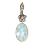 AQUAMARINE AND DIAMOND PENDANT set with an oval cut aquamarine of approximately 6.99 carats below