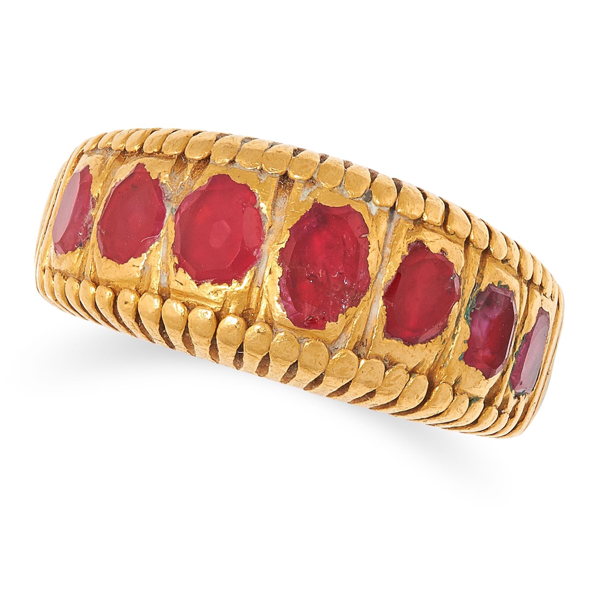 ANTIQUE RUBY RING set with seven faceted rubies, size O / 7, 12.6g.