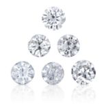 SIX ROUND CUT MODERN BRILLIANT DIAMONDS, TOTALLING 0.98cts, UNMOUNTED.