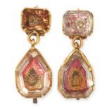 ANTIQUE 18TH CENTURY STUART CRYSTAL MOURNING EARRINGS each designed with an articulated body set