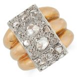 A RETRO DIAMOND RING set with rose cut diamonds on a thick gold band, S / 9, 15.7g.