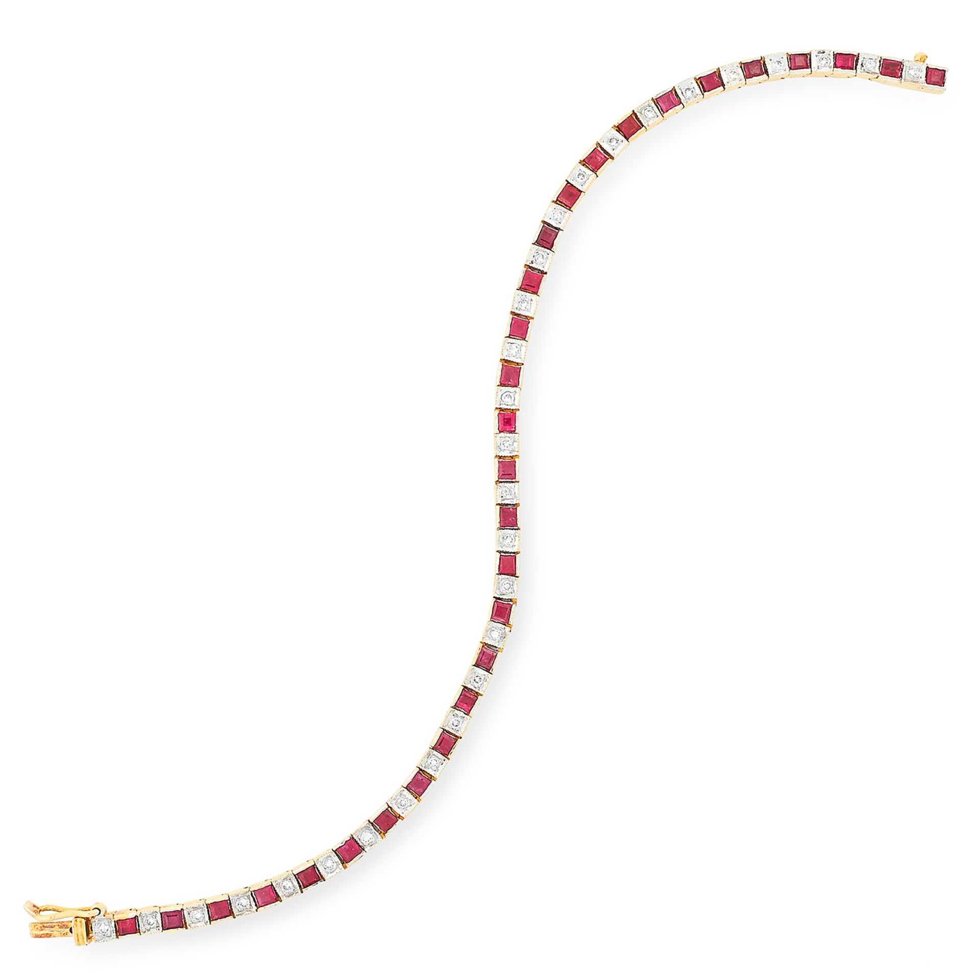 RUBY AND DIAMOND LINE BRACELET comprising of alternating square cut rubies and round cut diamonds, - Bild 2 aus 3
