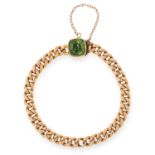 ANTIQUE PERIDOT FANCY LINK BRACELET set with a central 7.44 carat cushion cut peridot on fancy