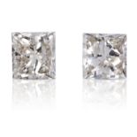 TWO SQUARE MODIFIED BRILLIANT CUT DIAMONDS, TOTALLING 0.55cts, UNMOUNTED.