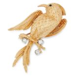 GEMSET BIRD BROOCH, set with round cut diamonds and a green gemstone, 5cm, 9g.