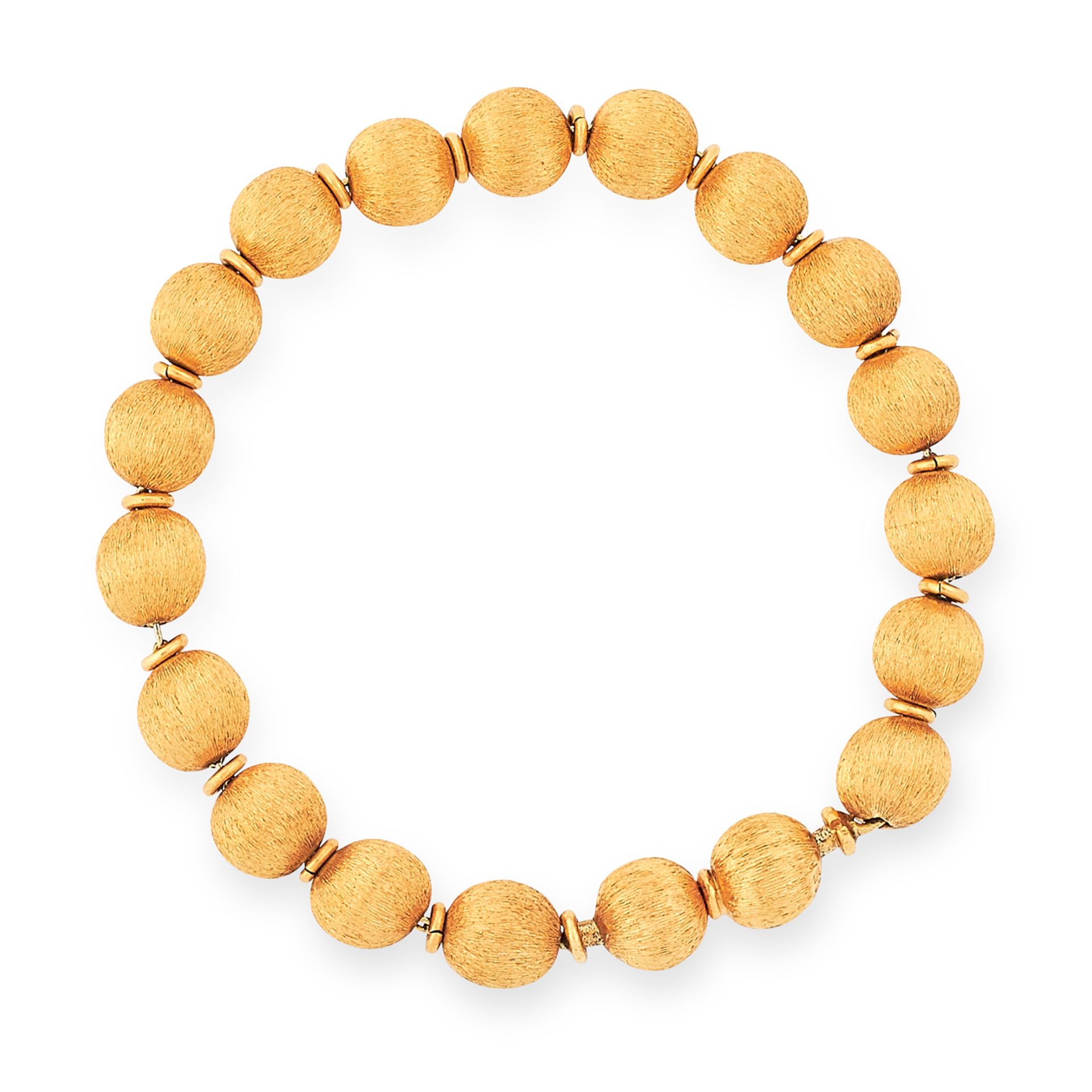 TEXTURED GOLD BEAD BRACELET set with nineteen gold beads, 16.5cm, 16.3g.