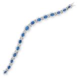 SAPPHIRE AND DIAMOND BRACELET set with approximately 9.16 carats of oval cut sapphires and 5.34