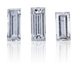 THREE BAGUETTE CUT DIAMONDS, TOTALLING 0.53cts, UNMOUNTED.