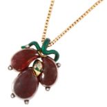 ANTIQUE VICTORIAN GARNET, DIAMOND AND ENAMEL SNAKE PENDANT set with cabochon garnet, old and rose