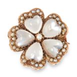 ANTIQUE MOONSTONE AND PEARL FLOWER BROOCH set with cabochon moonstone and seed pearls, 1.7cm, 2.6g.