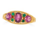 ANTIQUE GARNET AND EMERALD RING set with round and oval cut garnets and round cut emeralds, size M /