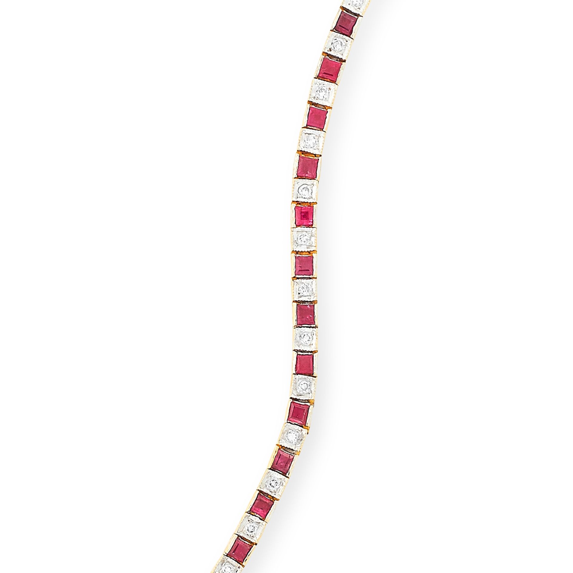 RUBY AND DIAMOND LINE BRACELET comprising of alternating square cut rubies and round cut diamonds, - Bild 3 aus 3