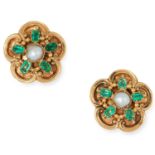 ANTIQUE EMERALD AND PEARL EARRINGS each set with a seed pearl and a oval cut emerald, 1.1cm, 4.1g.