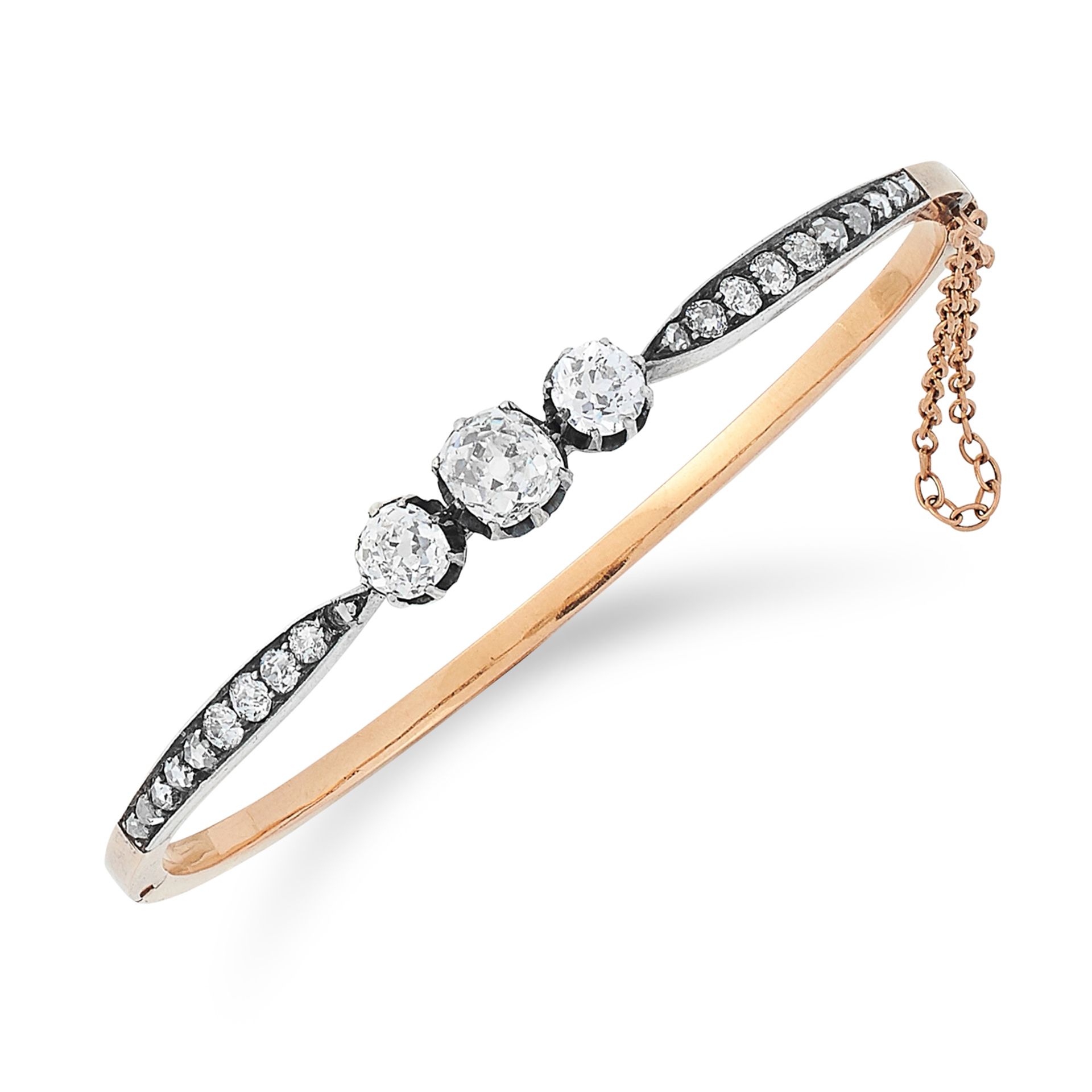 ANTIQUE DIAMOND BANGLE set with old cut diamonds, 5.5cm inner diameter, 9.8g.