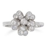 DIAMOND FLOWER RING set with old cut diamonds totalling approximately 0.60 carats, size M / 6, 3.