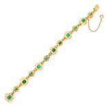 EMERALD AND PEARL BRACELET comprising of gold beads set with emerald cut emeralds and pearls,