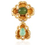 ANTIQUE CHRYSOPRASE MOURNING BROOCH, 19TH CENTURY set with two cabochon chrysoprase in scrolling