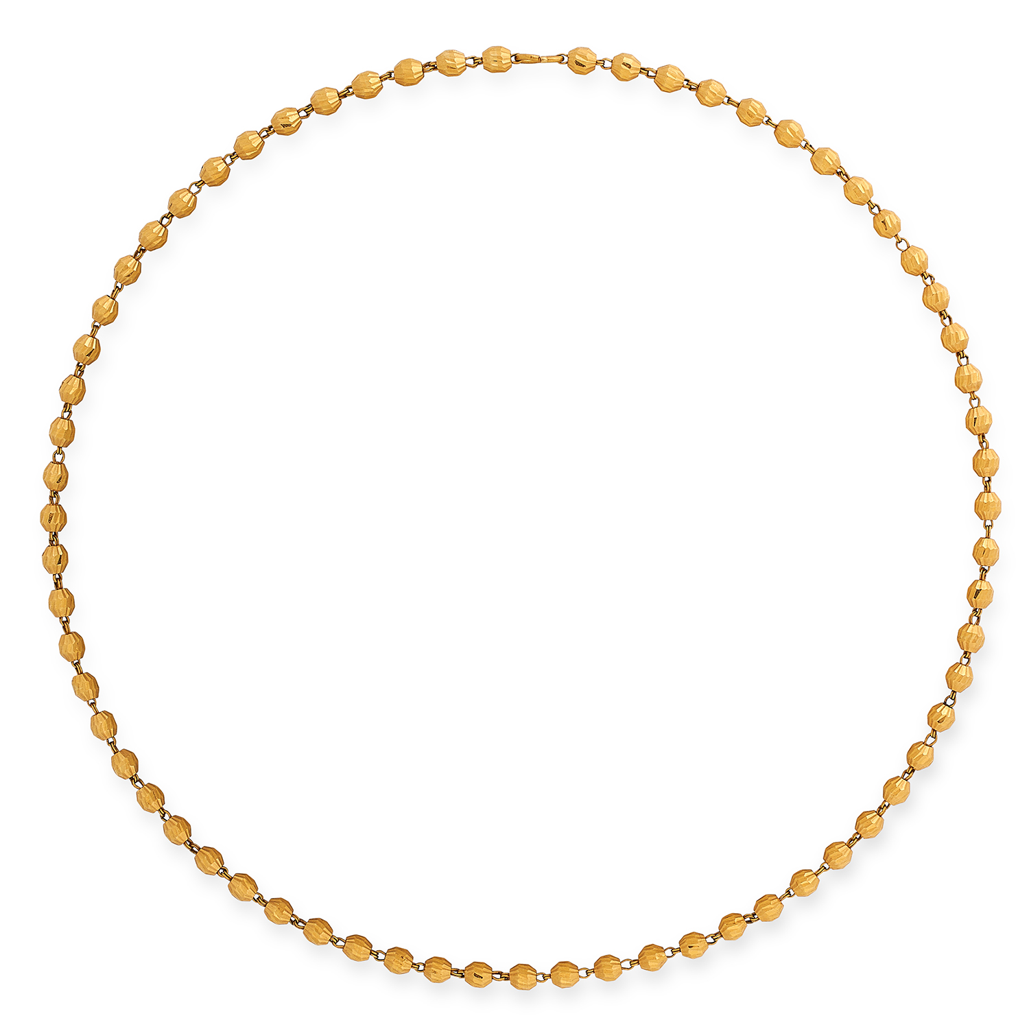 GOLD BEAD NECKLACE comprising of a single row of textured gold beads, 50cm, 20.5g.