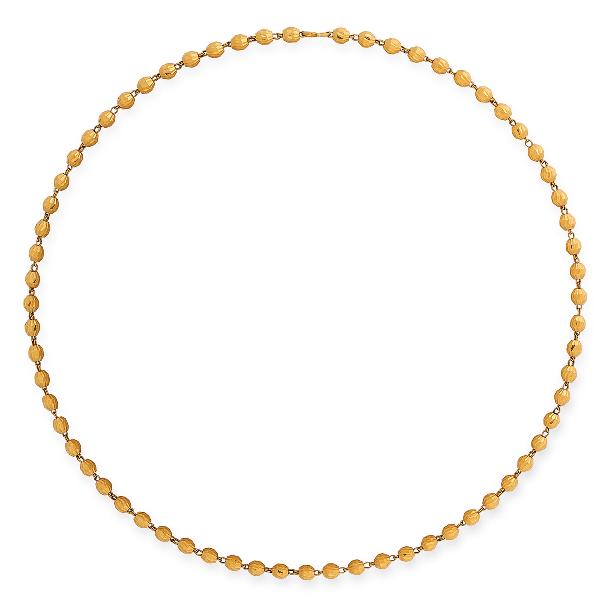 GOLD BEAD NECKLACE comprising of a single row of textured gold beads, 50cm, 20.5g.