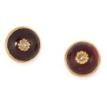 ANTIQUE GARNET AND DIAMOND STUD EARRING each set with a cabochon garnet and a rose cut diamond, 0.