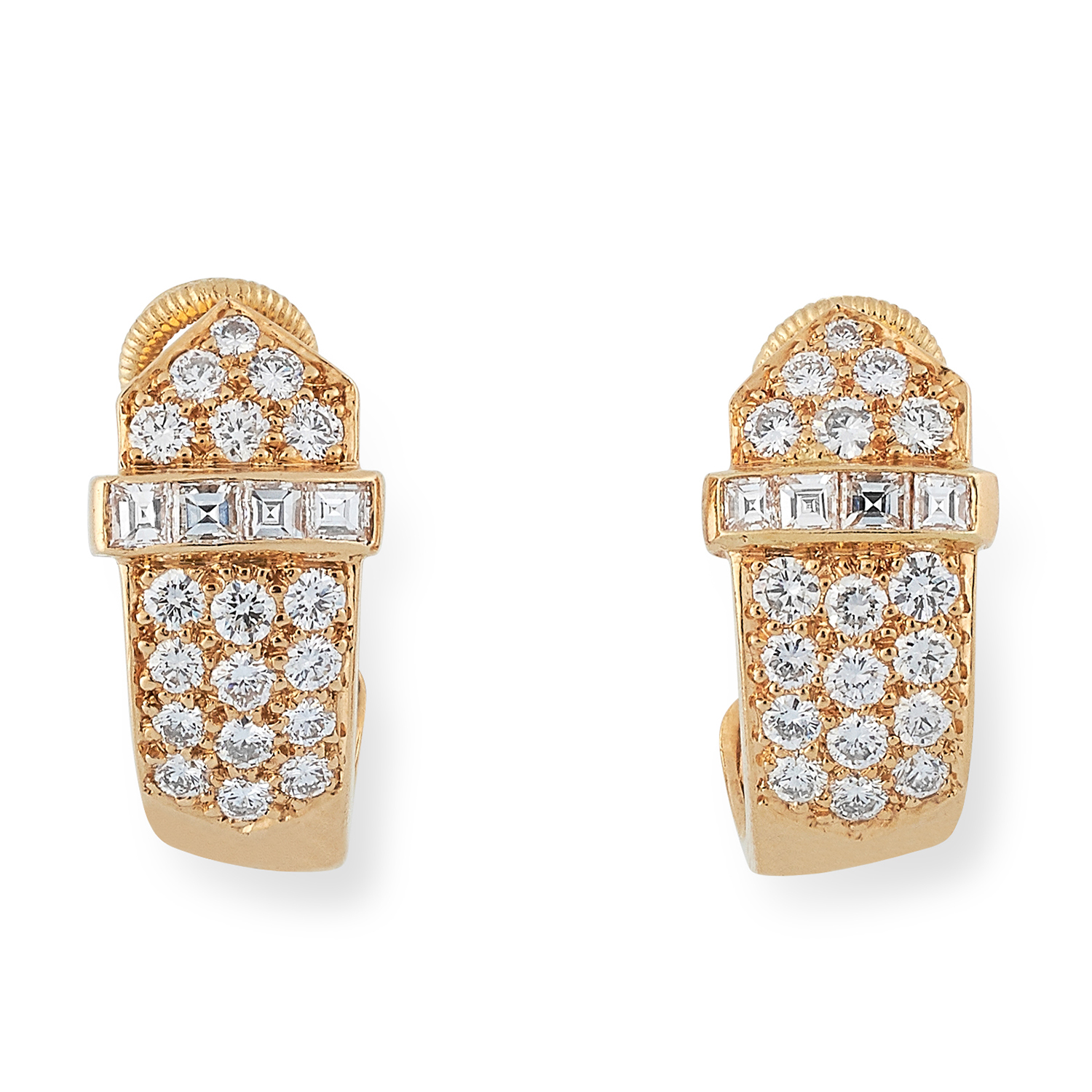 1.00 CARAT DIAMOND EARRINGS, DAVID MORRIS in buckle motif set with round cut diamonds totalling