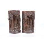 A PAIR OF CHINESE BAMBOO BITONG BRUSH POTS, LATE QING DYNASTY