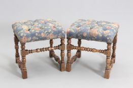 A PAIR OF 17TH CENTURY STYLE OAK AND UPHOLSTERED S