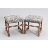 A PAIR OF 17TH CENTURY STYLE OAK AND UPHOLSTERED S