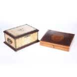 A 19TH CENTURY YEW WOOD AND SATINWOOD BOX