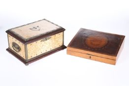 A 19TH CENTURY YEW WOOD AND SATINWOOD BOX