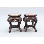 A PAIR OF CHINESE MARBLE INSET HARDWOOD JARDINIERE STANDS, 19TH CENTURY