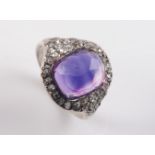 A LATE 18TH CENTURY AMETHYST AND DIAMOND RING