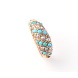 A MID VICTORIAN SEED PEARL AND TURQUOISE RING