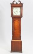 AN EARLY 19TH CENTURY OAK EIGHT-DAY LONGCASE CLOCK