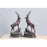 A LARGE PAIR OF BRONZE STAGS