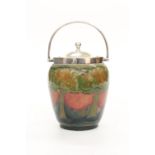 WILLIAM MOORCROFT, AN EVENTIDE PATTERN SILVER-PLATE MOUNTED BISCUIT BARREL