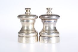 A PAIR OF SILVER "PETER PIPER" SALT AND PEPPER MILLS