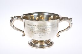 A LARGE GEORGE V SILVER TWIN-HANDLED BOWL, COOPER BROTHERS & SONS, SHEFFIELD 1922