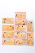 A COLLECTION OF ELEVEN INDIAN KAMA SUTRA PAINTED IVORY MINIATURES