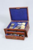 A MAHOGANY CASED CANTEEN OF SILVER-PLATED FLATWARE, LATE 19TH CENTURY,