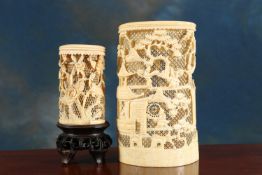 TWO 19TH CENTURY CANTONESE IVORY VASES