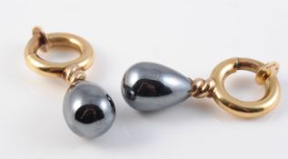 A PAIR OF 18CT YELLOW GOLD AND HEMATITE EARRINGS BY DEAKIN AND FRANCIS