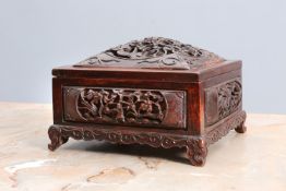 A CHINESE CARVED HARDWOOD TABLE CASKET, 19th CENTURY